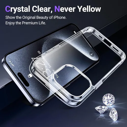 Vista 4 de Temdan Funda transparente diseñada para iPhone 15 Pro Max, transparente, antiamarilleo, protección contra caídas de grado militar, funda protectora
