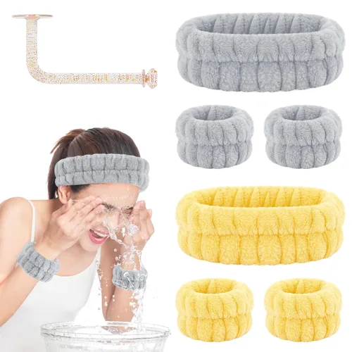 Vista 27 de CERETIA Juego de lavado facial – diadema, pulseras con soporte, toallas de muñeca de spa absorbentes de microfibra