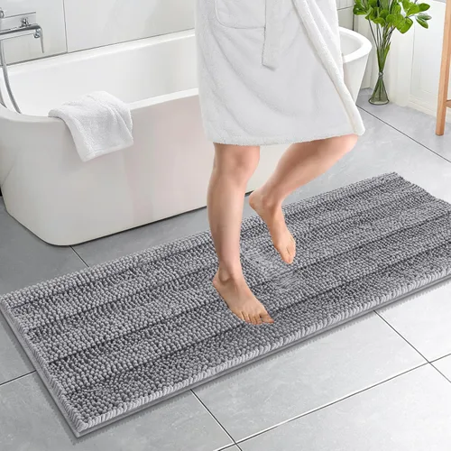 Vista 106 de OLANLY Alfombras de Baño Gruesas de 47 x 20 pulgadas, Extra Suaves Absorbentes de Chenilla a Rayas, Respaldo de Goma, Lavables y Secables a Máquina
