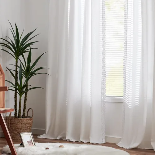 Vista 7 de Lazzzy Cortinas de lino blanco de 84 pulgadas de largo para sala de estar, dormitorio, bolsillo trasero, cortina semitransparente con ribete