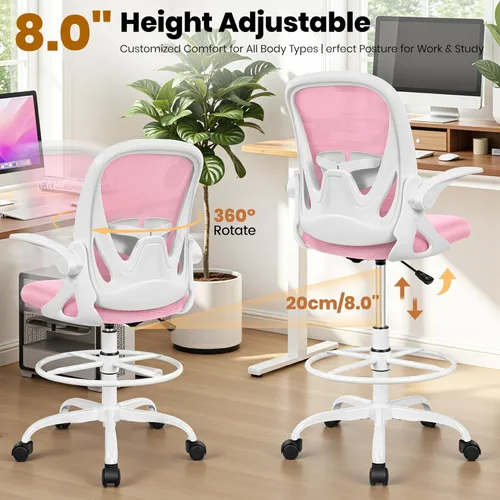 Vista 7 de Primy Silla de Dibujo Silla Alta de Oficina con Reposabrazos Abatibles Silla Ejecutiva Ergonómica de Computadora para Escritorio de Pie con Soporte