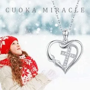 Vista 8 de CUOKA MIRACLE Collar de cruz con dije de corazón infinito, collar de plata de ley 925 con cadena delicada, joyería de 18 pulgadas, regalo de Navidad