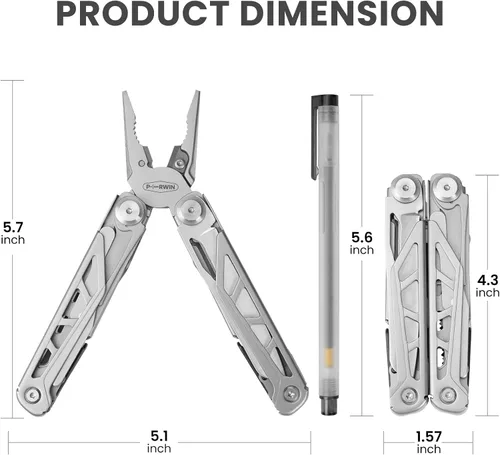Vista 2 de PERWIN Multitool - Paquete de 2 alicates multiherramienta de acero inoxidable 17 en 1 con autobloqueo, cuchillo de bolsillo, multiherramienta
