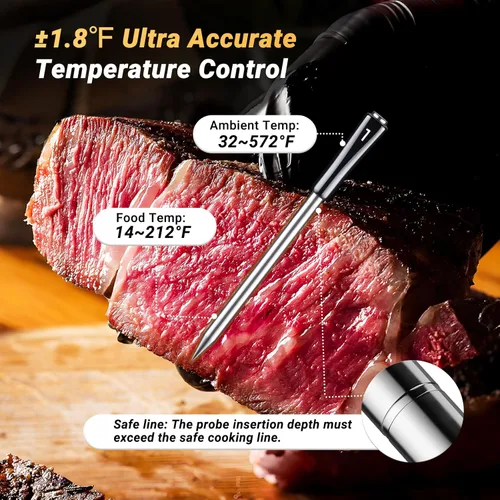 Vista 4 de Termómetro inalámbrico de carne con 4 sondas, Termómetro de carne INKBIRD WiFi digital inalámbrico para horno con parrilla rotisserie, Termómetro