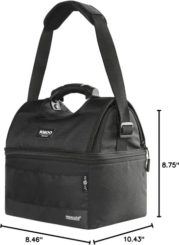 Vista 8 de Igloo Gripper Soft Sided Cooler Bag Insulated Dual Compartment Lunch Cooler Negro