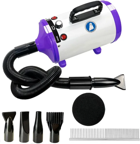 Vista 10 de Secador de perros profesional de alta velocidad, temperatura y velocidad ajustables con 4 boquillas diferentes