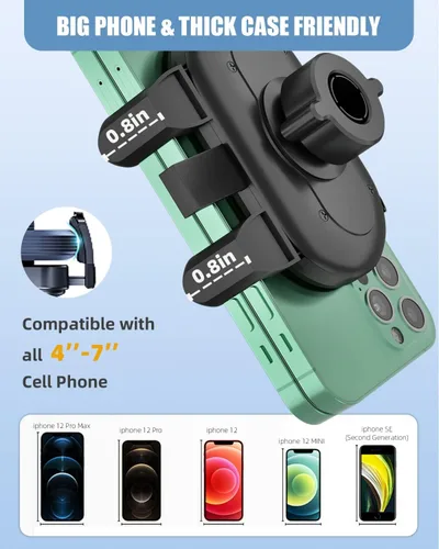 Vista 6 de Soporte para teléfono con espejo retrovisor, giratorio de 360°, soporte universal retráctil y giratorio, soporte de teléfono celular para iPhone