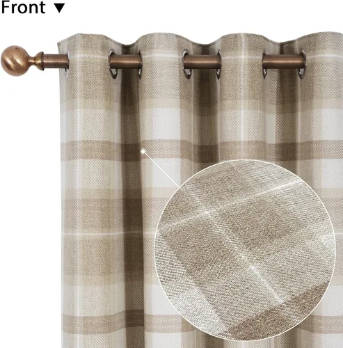 Vista 3 de always4u - Cortinas de cuadros beige con ojales, aspecto de lana, modernas para sala de estar y dormitorio, decoración del hogar, cortinas a