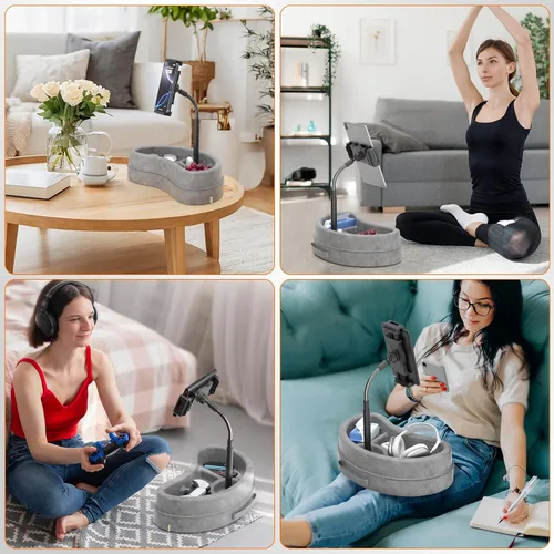 Vista 5 de KDD Soporte de almohada para tableta con bandeja de almacenamiento, soporte ajustable para iPad para regazo, cama y escritorio, soporte giratorio