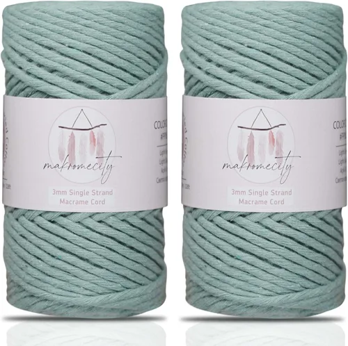 Vista 52 de Makromecity, Cordón de macramé de un solo hilo de 3 mm x 100 yardas (300 pies) de 3 mm de cordón de algodón azul bebé para arte y manualidades