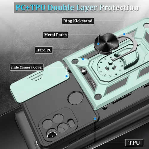 Vista 780 de Gritup Funda para Samsung Galaxy A05s-4G con Protector de Pantalla [2 Piezas] con Cubierta Deslizante para Cámara, Soporte Tipo Atril de Anillo