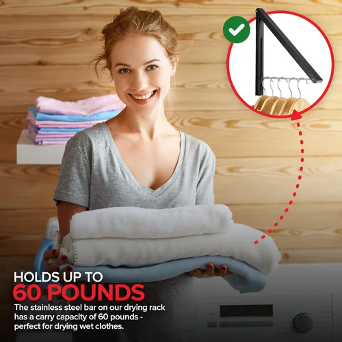 Vista 5 de Percha Única Plegable para Ropa, Perchero Retráctil de Pared para Secador de Ropa, Barra Colgante para Secar, Pequeños Estantes Plegables para Ropa