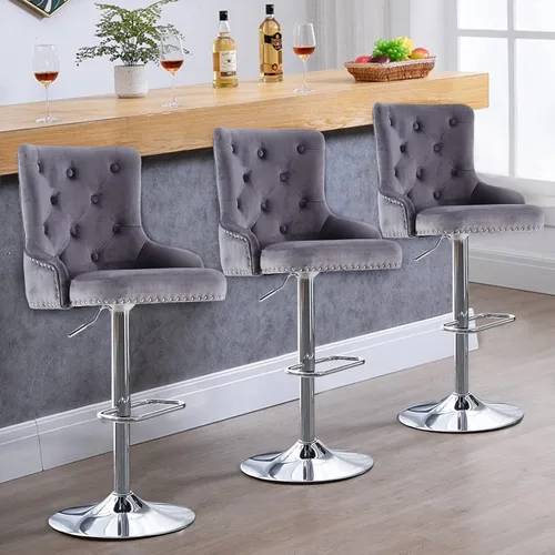 Vista 6 de Velvet Bar Stool, Swivel Adjustable Counter Height Barstools with Tufted Back, Modern Upholstered Bar Chairs with Footrest for Home Bar, Kitchen