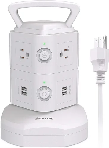 Vista 20 de JACKYLED Regleta protectora contra sobretensiones con cable de extensión de 6.5 pies, 6 puertos USB y 12 salidas de CA, estación de carga eléctrica