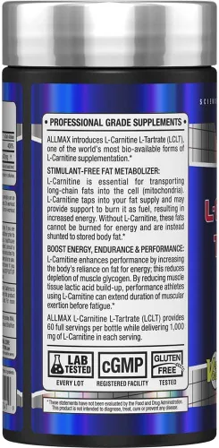 Vista 2 de ALLMAX Cápsulas de L-carnitina + tartrato, 120 unidades, 60 porciones