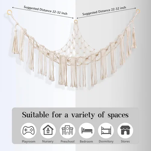 Vista 2 de Red o hamaca para animales de peluche, hamaca de red de macramé para animales de peluche con borlas, esquina de pared, almacenamiento de juguetes