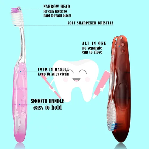 Vista 3 de Patelai Cepillo de dientes plegable de tamaño de viaje, cepillos de dientes plegables de cerdas suaves envueltas individualmente con cubierta