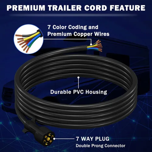 Vista 2 de CheeMuii Cable de remolque de 15 pies, resistente de 7 vías, kit de arnés de cableado de remolque de 7 pines, enchufe de remolque en línea, cable