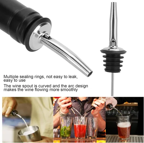 Vista 3 de Vertedores de acero inoxidable, juego de vertedor de vino con tapas largas y cepillo, vertedores clásicos de botellas con boquilla cónica con tapas