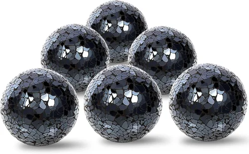Vista 7 de Juego de 6 bolas decorativas, 6 cm / 2.4 pulgadas, bolas de mosaico de cristal rojo brillante para decorar cuencos, jarrones, mesas, bodas, fiestas