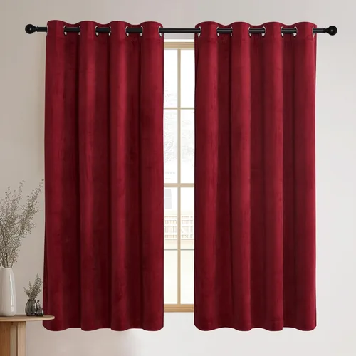Vista 64 de NICETOWN Cortinas de terciopelo beige 100% opacas de 84 pulgadas de largo, 52 pulgadas de ancho, 2 paneles para dormitorio y sala de estar, cortinas