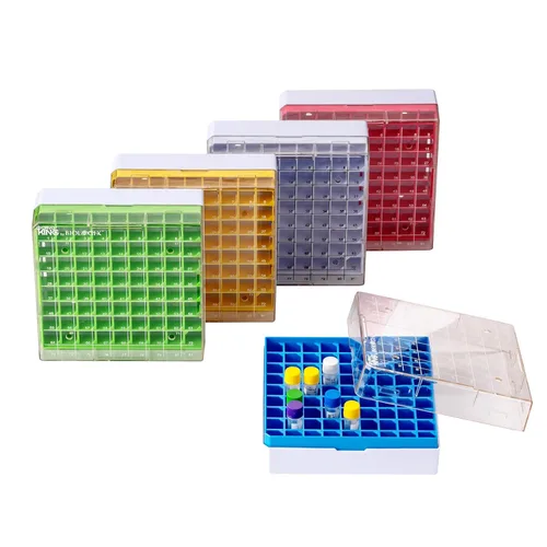 Caja de congelador de laboratorio de PC de 2 pulgadas y 81 pozos Caja de almacenamiento criogénica, caja de almacenamiento criogénica de microtubos,
