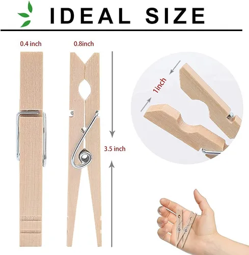 Vista 2 de Alfileres de madera para colgar ropa, 3.5 pulgadas 100 piezas Pinzas de madera resistentes, alfileres de ropa para manualidades, clips de madera