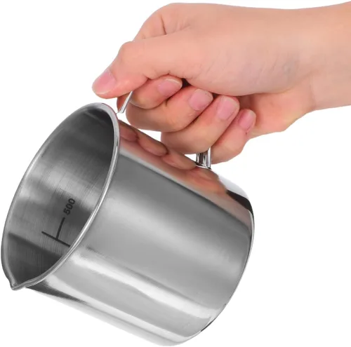 Vista 2 de Hemobllo Vaso de acero inoxidable para laboratorio con asa, (16 onzas/0.5 litros- 2 tazas) Taza medidora graduada profesional para líquidos, vasos