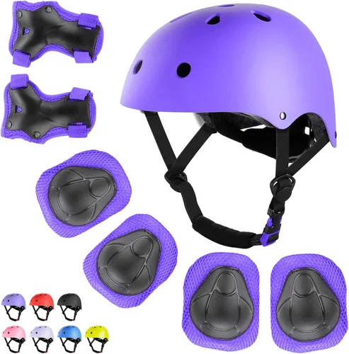 Vista 9 de WayEee - Juego de casco de bicicleta para niños, rodilleras para patinetas, juego de almohadillas para casco, juego de equipo de protección