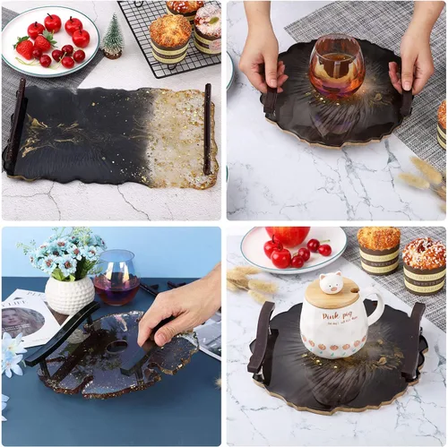 Vista 9 de Gartful 8 moldes de resina para bandeja, 4 moldes de resina de bandeja grande + 4 moldes de mango de bandeja de silicona, molde de bandeja de ágata