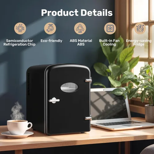 Vista 4 de HealSmart 6L Mini Fridge with Observation Window, 9 Can Capacity, Freon-Free and Portable Cooler and Warmer, Cosmetics/Food/Beverage, Black New