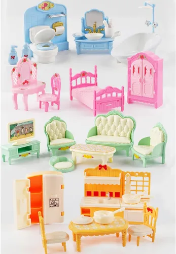 Vista 8 de 35 piezas de set de accesorios para muebles de casa de muñecas en miniatura, muebles pequeños para casa de muñecas, muebles en miniatura para casa