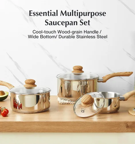 Vista 5 de KOCH SYSTEME CS Cacerola de acero inoxidable, olla de acero inoxidable de 1 cuarto de galón con base inoxidable de 5 capas, sartén con tapa y mango