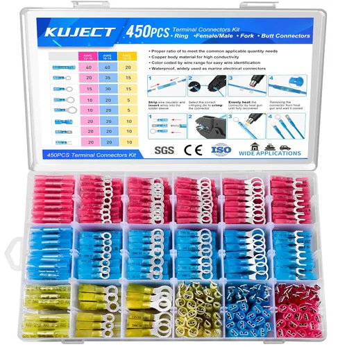 Vista 17 de Kuject 90 piezas conectores de alambre termorretráctiles, kit de terminales de cable eléctrico impermeables multiusos, conectores de crimpado