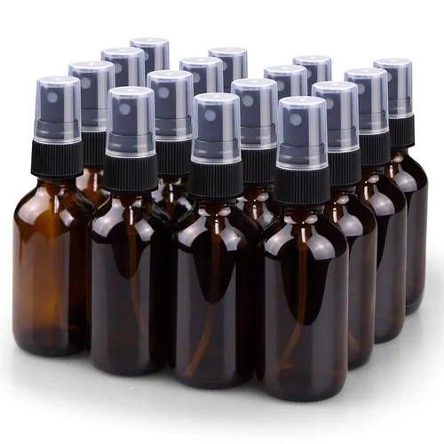 Vista 9 de Wedama Botella con atomizador, botellas de spray de vidrio de niebla fina de 2 onzas, recipientes de líquido recargables pequeños para regar la Ámbar