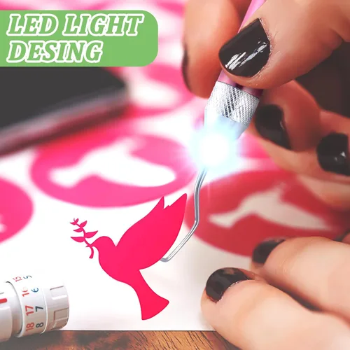 Vista 4 de Therwen 2 piezas herramientas de deshierbe LED para vinilo con gancho de alfiler con luz, bolígrafo de deshierbe iluminado para quitar vinilos