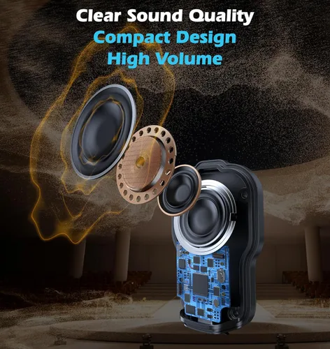 Vista 4 de KAIY Altavoz Bluetooth portátil con micrófono, altavoces portátiles de clip, pequeño altavoz inalámbrico para llamadas manos libres IPX6