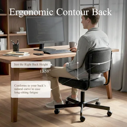 Vista 4 de Silla de oficina, moderna silla de escritorio Farbic pequeña sin brazos con respaldo, ruedas silenciosas, silla giratoria de altura ajustable