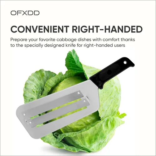 Vista 3 de Cuchillo de repollo de acero inoxidable para cortar y triturar, dos cuchillas afiladas, mango de plástico negro, ideal para chucrut y ensalada de col