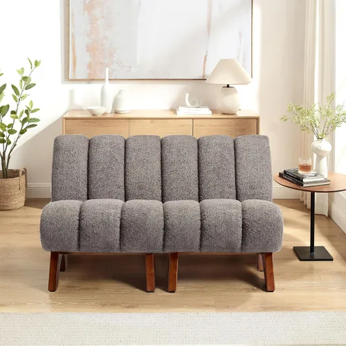 Vista 22 de Art Leon Silla decorativa moderna, sofá modular de tela sherpa, silla individual sin brazos con patas de madera para sala de estar, dormitorio, verde