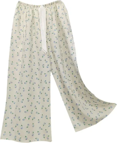 LFKERWMG Women's New Printed Summer Large Size Loose Breathable Casual Wide Leg Pants Artificial Cotton High Waist Pants