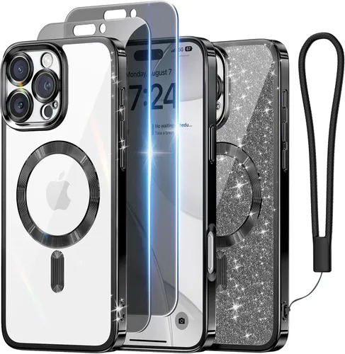 Vista 69 de Meifigno Funda diseñada para iPhone 16 de 6.1 pulgadas, [tarjeta con purpurina y correa de muñeca] [compatible con MagSafe] Protección completa