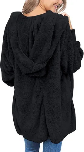 Vista 3 de Yanekop - Chaqueta de vellón mullido para mujer, cárdigan con capucha y parte delantera abierta, ropa de abrigo de sherpa, abrigos cálidos