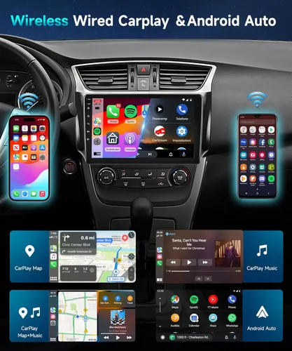 Vista 3 de Estéreo de coche para Nissan Sentra 2013-2017 Radio inalámbrico Carplay Android Auto 10.1 pulgadas pantalla táctil Bluetooth 26UIs EQ DSP GPS WiFi