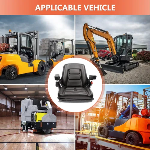 Vista 7 de Asiento de carretilla elevadora plegable universal con respaldo de ángulo ajustable, reposabrazos y cinturón de seguridad, para tractor, cargador