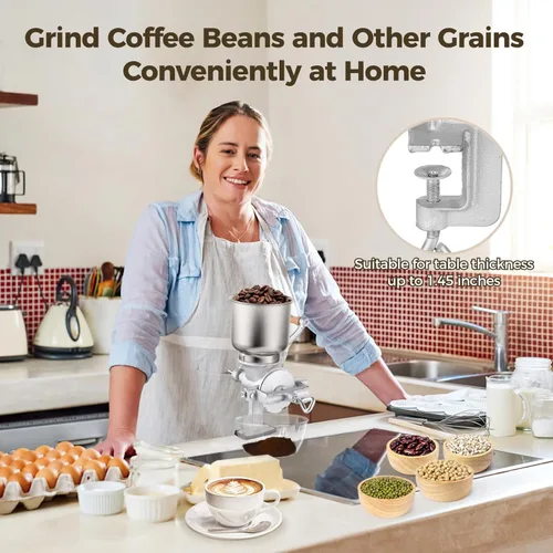 Vista 3 de Molinillo de maíz de alta tolva, molinillo de grano de hierro fundido, molinillo de café manual, molinillo de mano resistente con tolva grande