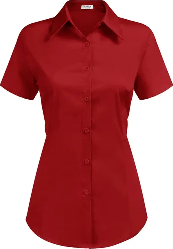 Vista 7 de HOTOUCH - Camisas básicas con botones para mujer de manga corta elásticas con cuello de botón para mesera y trabajo