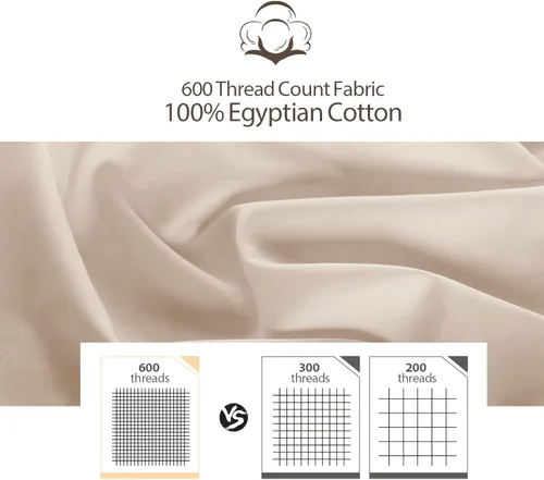 Vista 3 de Paquete de 2 sábanas bajeras de algodón puro, tamaño individual, 600 hilos, bolsillo profundo de 16 pulgadas, sábana bajera de algodón egipcio Beige