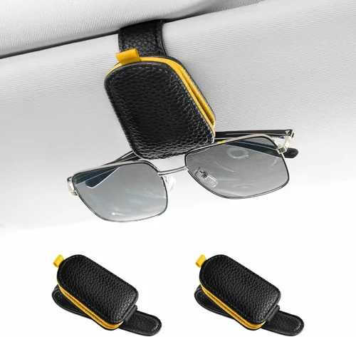 Vista 15 de SINGARO Soporte para lentes de sol para coche, clip magnético de hebilla de cuero para visera, clip para lentes de sol con almacenamiento
