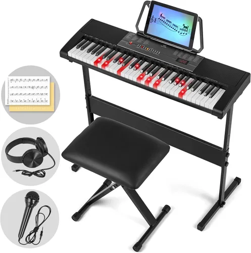 Vista 10 de MUSTAR Teclado de Piano de 61 Teclas, Teclado de Piano Eléctrico MEKS-400 con Teclas Iluminadas, Teclados de Piano de Aprendizaje